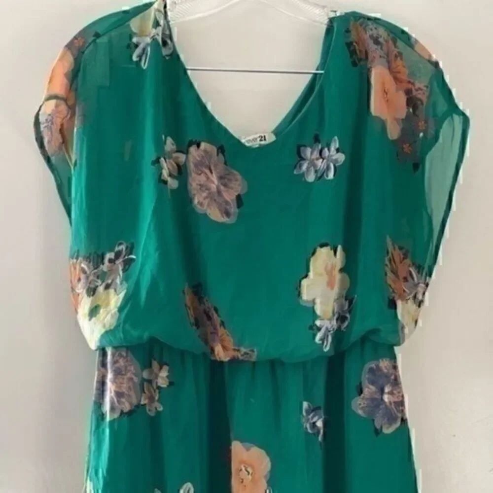 Green Floral Mini Spring Dress Size Large by Forever 21